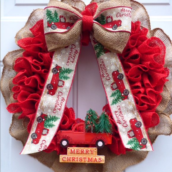 Jackets & Blazers - Red Truck Christmas Wreath, Christmas Decor.
